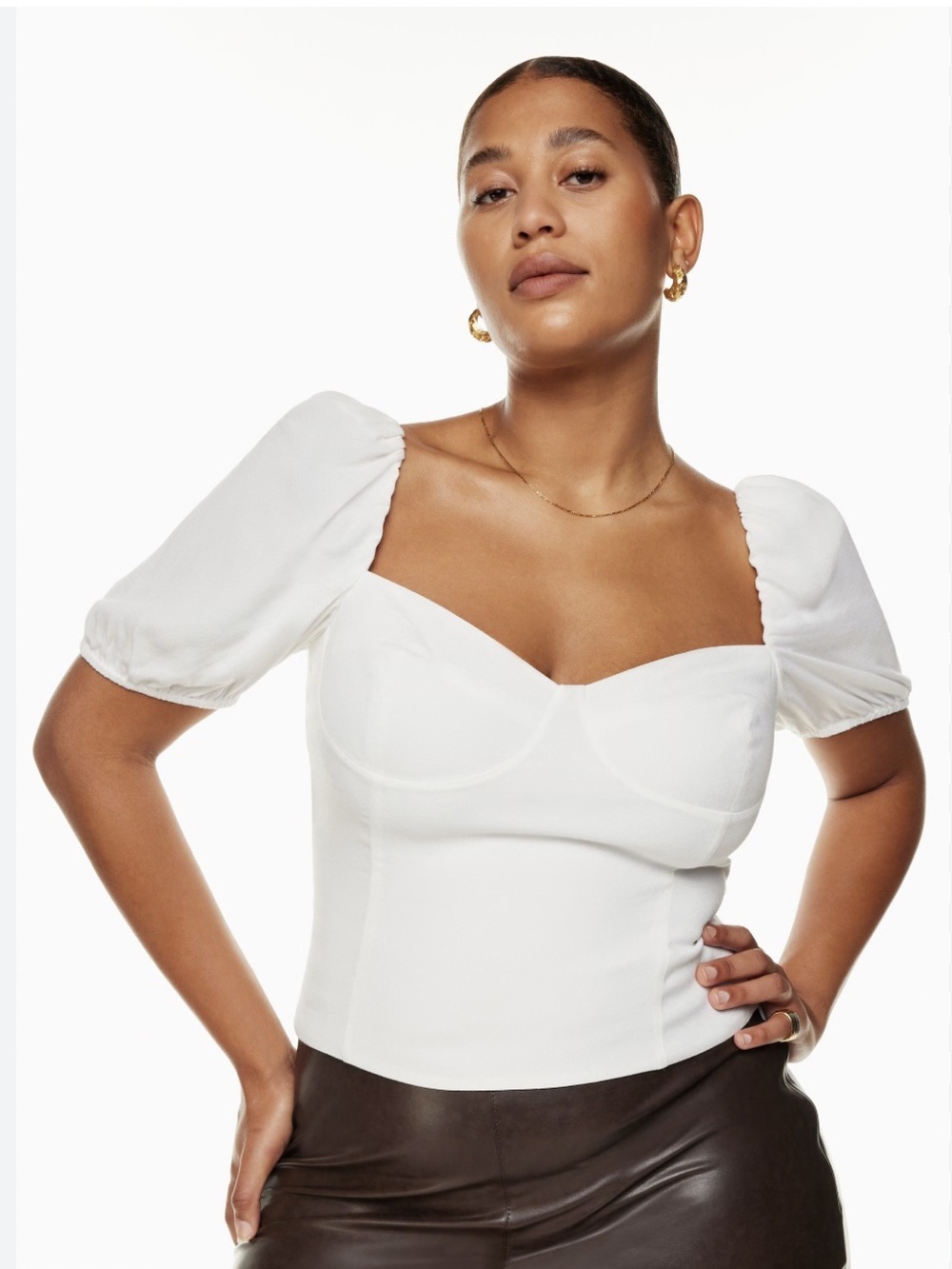Wilfred by Aritzia Novella Short Sleeve Blouse White Puff Sleeve Bustier Top M